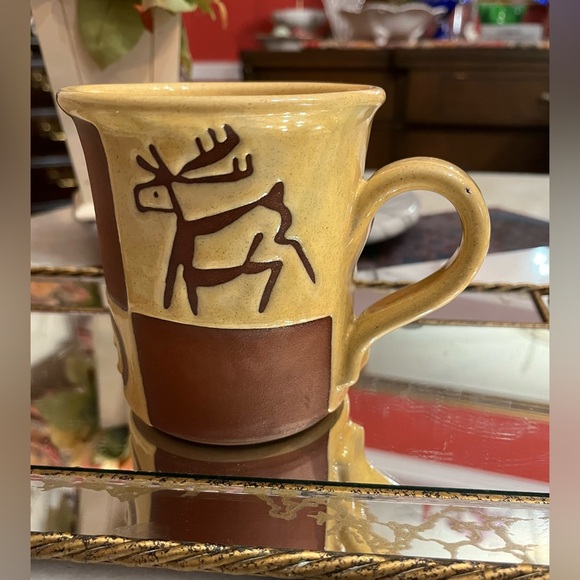 Handmade Caribou Pottery Coffee Mug Mix of Matte & Glazed w Primitive Design - Picture 3 of 13